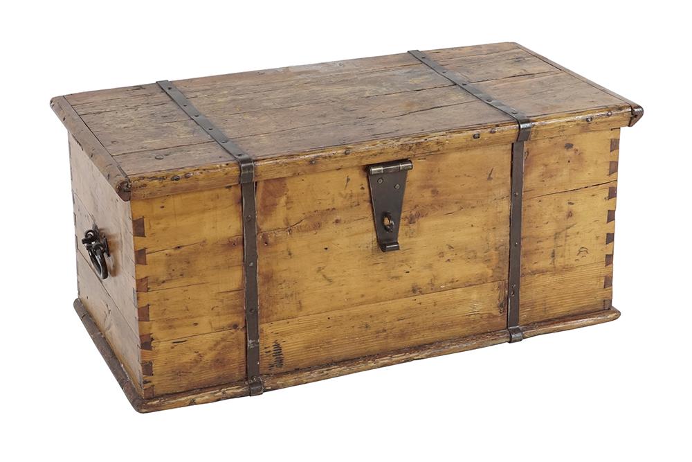 An Iron Mounted Pine Blanket Chest. (1 of 1)