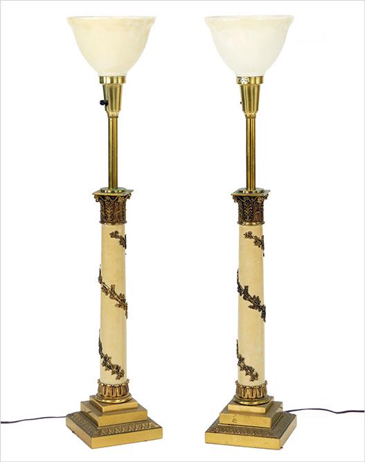 A Pair of Neoclassical Style Column Form Brass Lamps. (1 of 1)