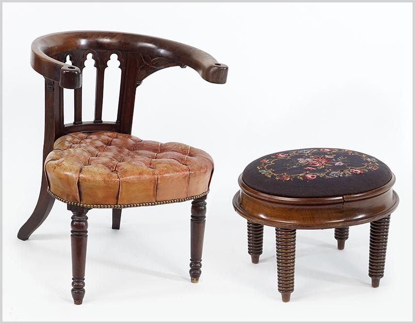 English Mahogany and LEather Tufted 19th Century (1 of 1)
