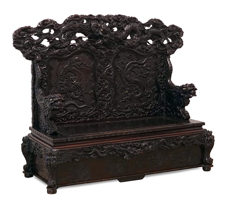 A Japanese Carved Wood Bench. (1 of 20)