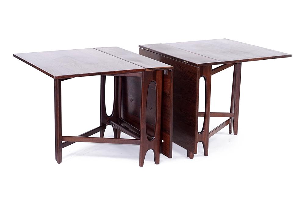 Two Norwegian Bendt Winge Rosewood Drop Leaf Tables. (1 of 1)