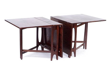 Two Norwegian Bendt Winge Rosewood Drop Leaf Tables.: Two Norwegian Bendt Winge Rosewood Drop Leaf Tables. Can be used individually or together as one long table with the leaves upright and conjoined Each table: 29" x 34 1/2" x 8" OR 58 3/4"