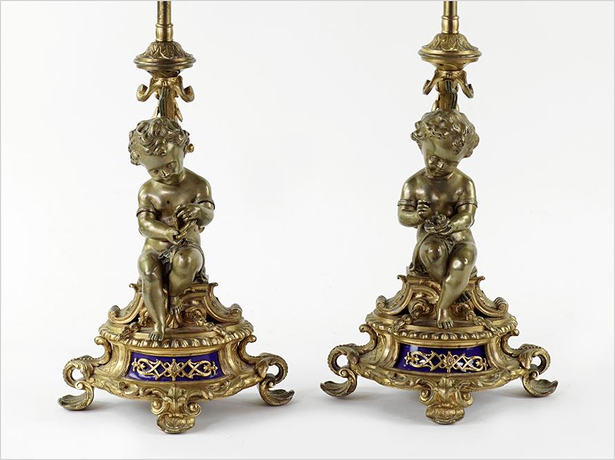 A Pair of Louis XV Style Gilt Bronze Cherub Form Lamps. (1 of 18)