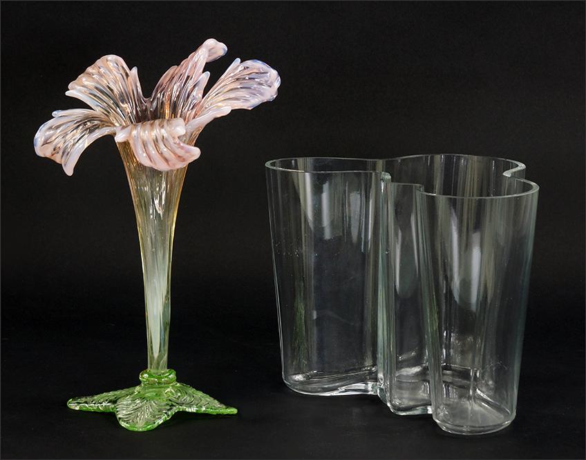 Alvar Aalto Glass Savoy Vase.: Alvar Aalto Glass Savoy Vase. Together with a venetian glass vase 6 1/4"