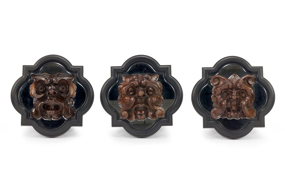 A Set of Three Carved Walnut Grotesque Masks. (1 of 13)