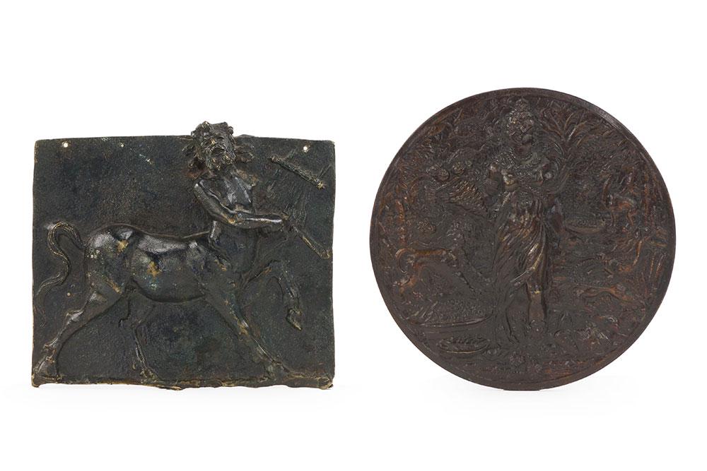 Two Patinated Bronze Relief Plaques. (1 of 1)