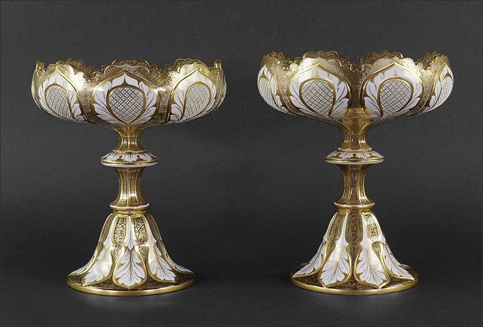 A Pair of Bohemian Gilt Enameled Cut Glass Compotes. (1 of 11)
