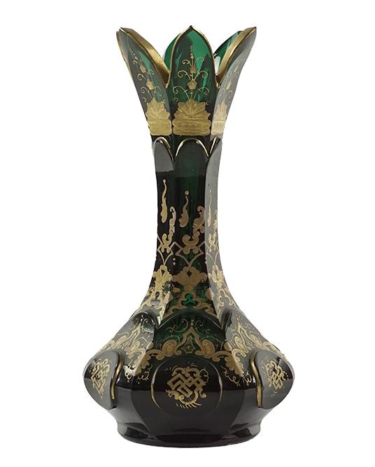 A 19th Century Bohemian Gilt Emerald Glass Vase. (1 of 12)