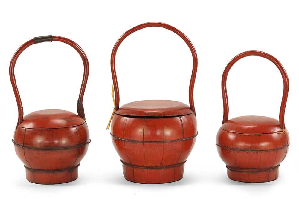A Set of Three 19th Century Chinese Red Lacquered (1 of 1)