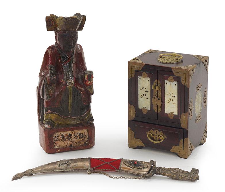 A Chinese Carved and Polychrome Wood Seated Figure. (1 of 1)