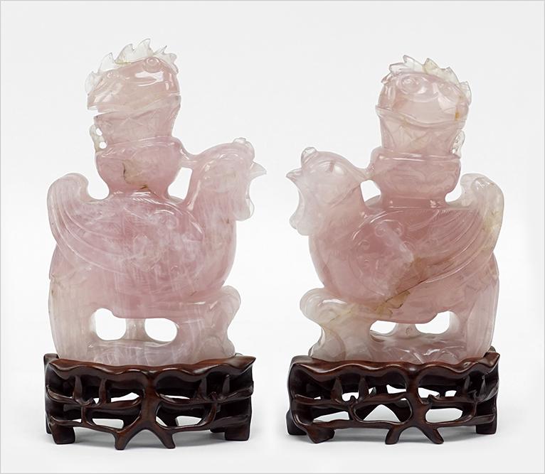 A Pair of Chinese Carved Rose Quartz Covered Urns. (1 of 1)