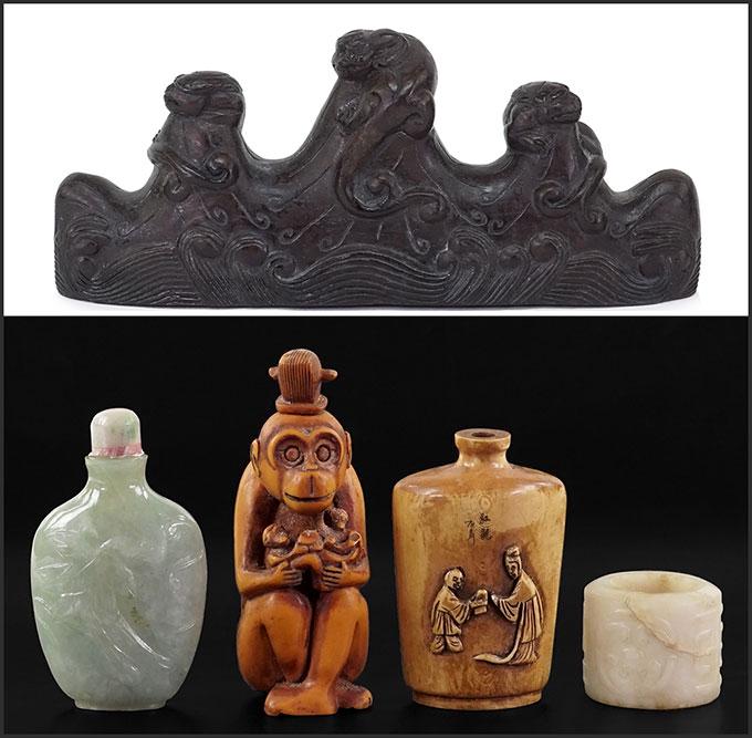 A Chinese Carved Wood Brush Rest. (1 of 1)