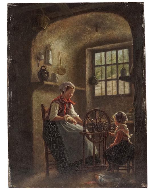 Artist Unknown (Dutch, 19th Century) Spinning the Yarn. (1 of 3)
