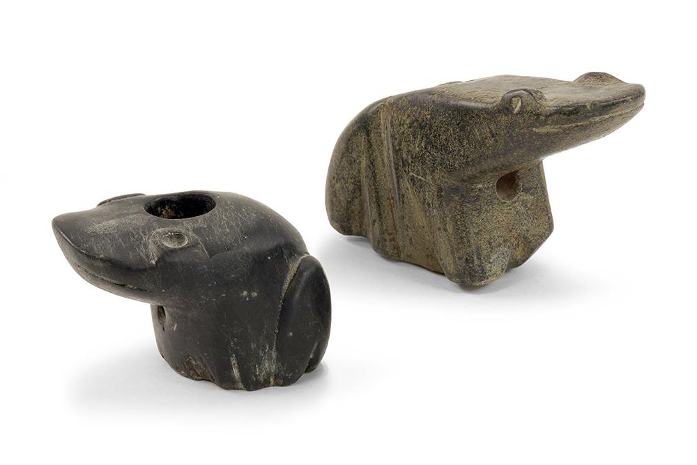 Two Carved Stone Frog Form Pipes. (1 of 1)