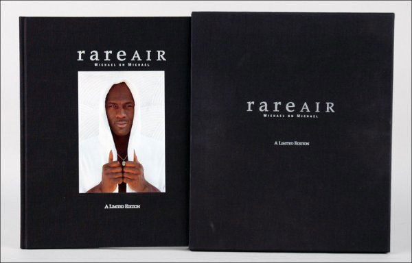MICHAEL JORDAN AUTOGRAPHED "RAREAIR: MICHAEL ON: MICHAEL JORDAN AUTOGRAPHED "RAREAIR: MICHAEL ON MICHAEL" BOOK. With black hardcover and slipcase. Signed by Michael Jordan on interior of cover. Edition 1237/2500. With COA from Upper Deck