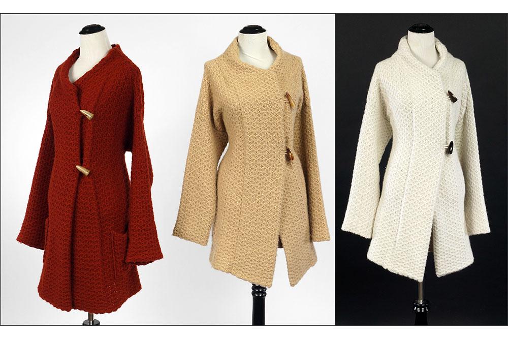 Three Sam Kori George Cashmere Sweater Coats.: Three Sam Kori George Cashmere Sweater Coats. Comprising of a white, red, and beige sweater coats Approximately size 10-12