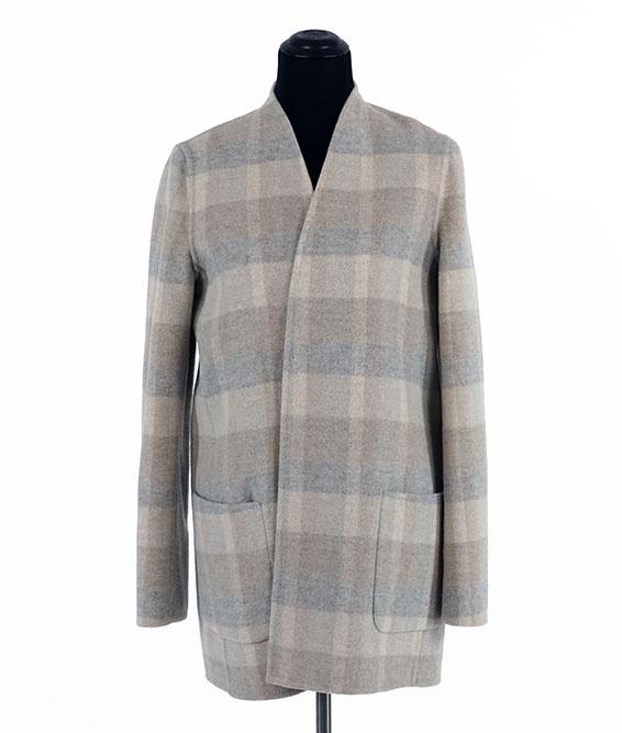 A Max Mara Duster Jacket.: A Max Mara Duster Jacket. Wool and angora blend collarless coat with front patched pockets. Unlined. Label partially removed Approximately a size 10-12