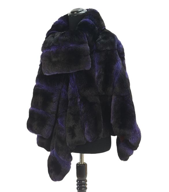 A Fendi Chinchilla Opera Cape.: A Fendi Chinchilla Opera Cape. Dyed purple and black chinchilla cape with diamond point front and back, with magnetized leather closure and chinchilla scarf style tie