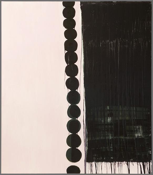 Judy Ledgerwood (American, B. 1959) Black Tears.: Judy Ledgerwood (American, B. 1959) Black Tears. Oil on canvas, signed en verso, titled, and dated 2001, unframed 96" x 84"