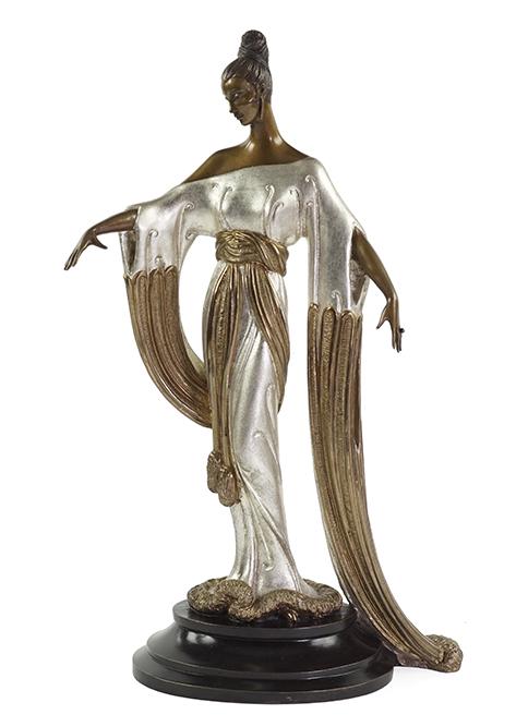 Romain de Tirtoff 'Erte' (Russian-French, 1892-1990): Romain de Tirtoff 'Erte' (Russian-French, 1892-1990) Negligee. Gilt and cold painted bronze sculpture. Impressed "292/300 FINE ART ACQUISITIONS JM - FAA 1984" Height: 17 1/2"