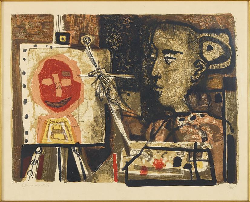 Antoni Clave (Spanish, 1913-2005) Femme-Peintre.: Antoni Clave (Spanish, 1913-2005) Femme-Peintre. Color lithograph, 1953, pencil signed lower right and inscribed 'Epreuve d'artiste'. Ref: Passeron 37 16 1/4" x 21 1/4" Frame: 25" x 29 1/2"