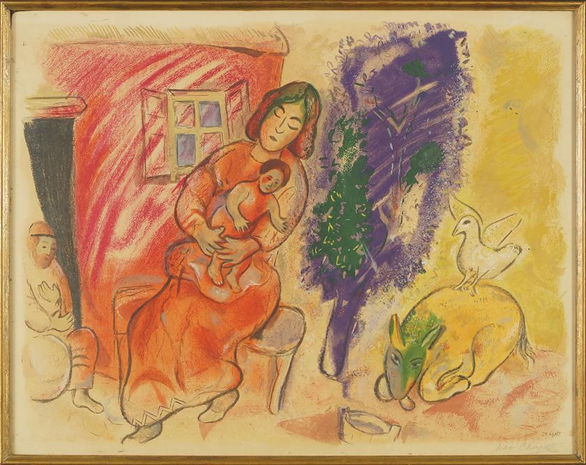 After Marc Chagall (Russian-French, 1887-1985) Family.: After Marc Chagall (Russian-French, 1887-1985) Family. Color lithograph, pencil signed by Chagall lower right 20 1/2" x 26 1/2" Frame: 25" x 31"