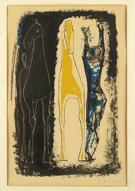 Marino Marini (Italian, 1901-1980) Jongleur et Deux: Marino Marini (Italian, 1901-1980) Jongleur et Deux Chevaux, Blue, Janue et Noir. Color lithograph, 1953, pencil signed lower right from the edition of 125 published by the Print & Drawing Club of the