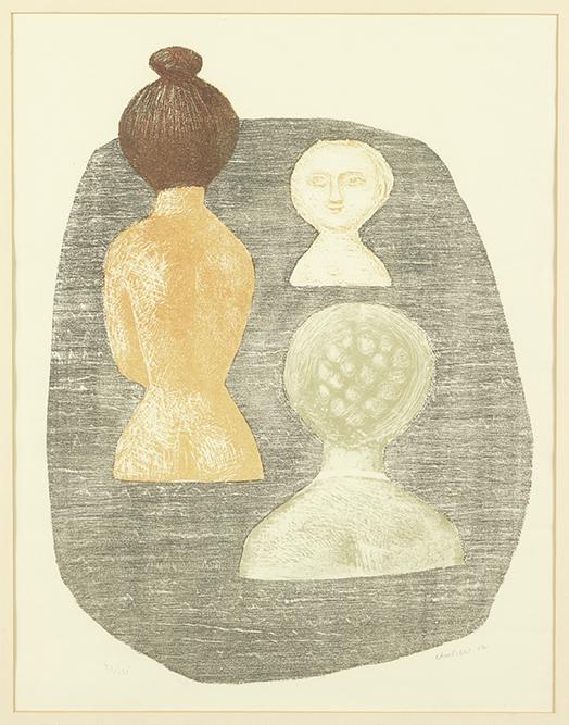 Massimo Campigli (Italian, 1895-1971) Donne ad Ischia.: Massimo Campigli (Italian, 1895-1971) Donne ad Ischia. Color lithograph, pencil signed lower right, dated '52, and numbered 75/125 17 1/2" x 13 1/2" Frame: 27 1/2" x 23"