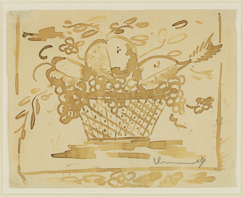 Maurice de Vlaminck (French, 1876-1958) Bowl of Fruit.: Maurice de Vlaminck (French, 1876-1958) Bowl of Fruit. Ink wash drawing, pencil signed lower right. Provenance: The Zwemmer Gallery, London 6" x 7 3/4" Frame: 11 1/4" x 12 3/4"