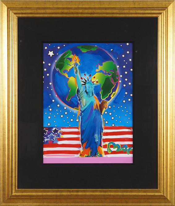 Peter Max (German-American, B. 1937) Peace on Earth.: Peter Max (German-American, B. 1937) Peace on Earth. Color offset lithograph, hand-embellished with acrylic paint, signed lower right 24" x 18" Frame: 40" x 33 3/4"