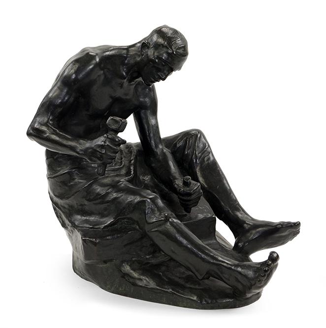 Constantin Meunier (Belgian, 1831-1905) Le Tailleur de: Constantin Meunier (Belgian, 1831-1905) Le Tailleur de Pierre. Bronze with black patina, 1898, signed C. Meunier and inscribed ATELIER 59 RUE L'ABBAYE, and A VAN AERSCHODT FOUNDER BRUXELLES Height: 13