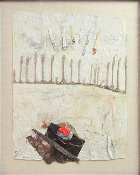 KARL MANN (AMERICAN, 20TH CENTURY) UNTITLED.: KARL MANN (AMERICAN, 20TH CENTURY) UNTITLED. Mixed media and collage on paper, 1981, signed in pencil upper left and dated 47.75" x 36"