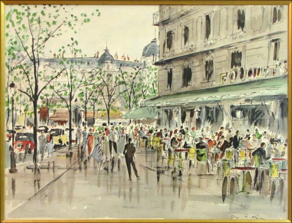 GUY DE NEYRAC (FRENCH 1900-1950) LE FOUQUET'S (: GUY DE NEYRAC (FRENCH 1900-1950) LE FOUQUET'S (AVENUE GEORGE V), PARIS. Watercolor on paper, signed lower right "Guy de Neyrac" 24.25" x 32"