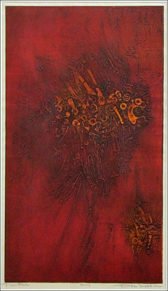 DEAN MEEKER (AMERICAN 1920-2002) DAB FISH.: DEAN MEEKER (AMERICAN 1920-2002) DAB FISH. Intaglio on paper, signed, numbered and titled in pencil in the lower margin, proof edition; Frame: 36.75" x 24" 27.50" x 15.75"