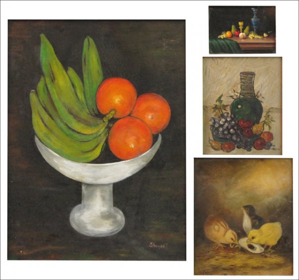 GROUP OF FOUR OIL PAINTINGS.