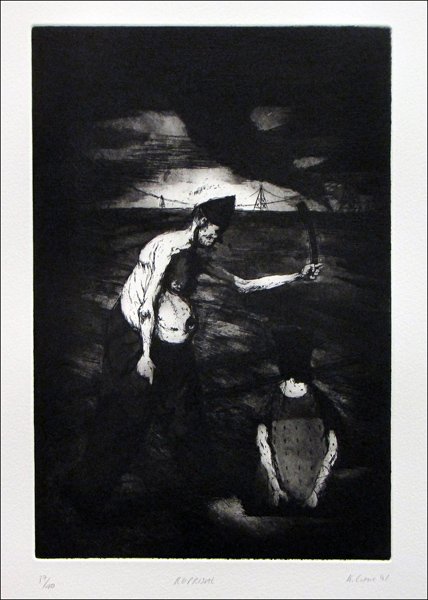 KEN CURRIE (SCOTTISH, B.1960) REPRISAL.: KEN CURRIE (SCOTTISH, B.1960) REPRISAL. Etching on Arches paper, 1991, signed, dated, titled and numbered in pencil in the lower margin, edition 37/40; Unframed; Sheet: 20' x 27" 12" x 8"