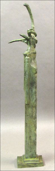 BARRY TINSLEY (AMERICAN, B.1942) UNTITLED SCULP: BARRY TINSLEY (AMERICAN, B.1942) UNTITLED SCULPTURE, 1989. Bronze with green patina, stamped on base "B. Tinsley, 1 of 4, 1989" H: 55" W: 11" D: 7.50"