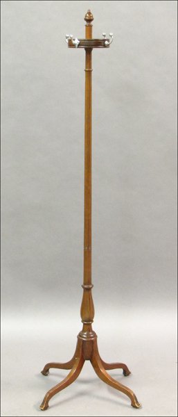 TURNED MAHOGANY COAT RACK.: TURNED MAHOGANY COAT RACK. Height: 58.5"