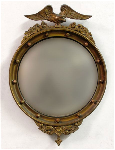 FEDERAL STYLE GILTWOOD CONVEX MIRROR.: FEDERAL STYLE GILTWOOD CONVEX MIRROR. 24" x 17"