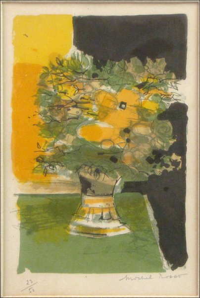MICHEL RODDE (FRENCH, B. 1913) LE BOUQUET CARRE: MICHEL RODDE (FRENCH, B. 1913) LE BOUQUET CARRE. Lithograph, edition 23/50, signed LR. With a David B. Findlay Galleries label en verso Sight: 10" x 6.5"