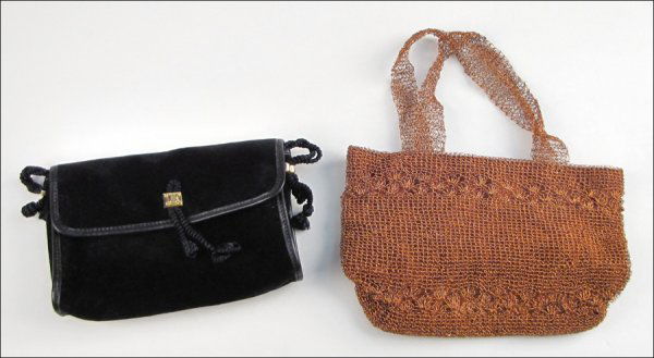 LOIS HILL WOVEN COPPER HANDBAG.: LOIS HILL WOVEN COPPER HANDBAG. Together with a Celine black velvet handbag