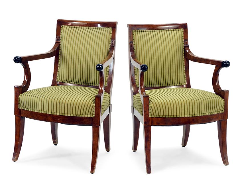 Set of Six English Mahogany Open Arm Chairs.: Set of Six English Mahogany Open Arm Chairs.