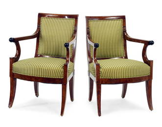 Set of Six English Mahogany Open Arm Chairs.