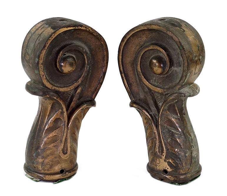 A Pair of Brass Architectural Elements.: A Pair of Brass Architectural Elements. Length: 10 1/2"