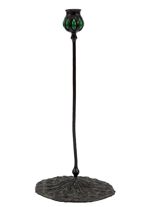 A Tiffany Studios Candlestick.: A Tiffany Studios Candlestick. Patinated bronze and glass Queen Anne's Lace pattern candlestick. Stamped for Tiffany and numbered 881 17 3/4" x 8 1/8"