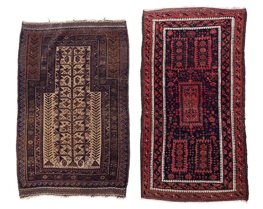 A Balouch Prayer Rug.: A Balouch Prayer Rug. Together with a Persian wool rug (4'9" x 2'8") Balouch: 4'4" x 2'10"