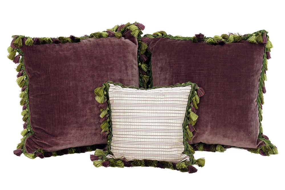 A Pair of Velvet Throw Pillows.: A Pair of Velvet Throw Pillows. Together with a coordinating throw pillow 21" x 21"