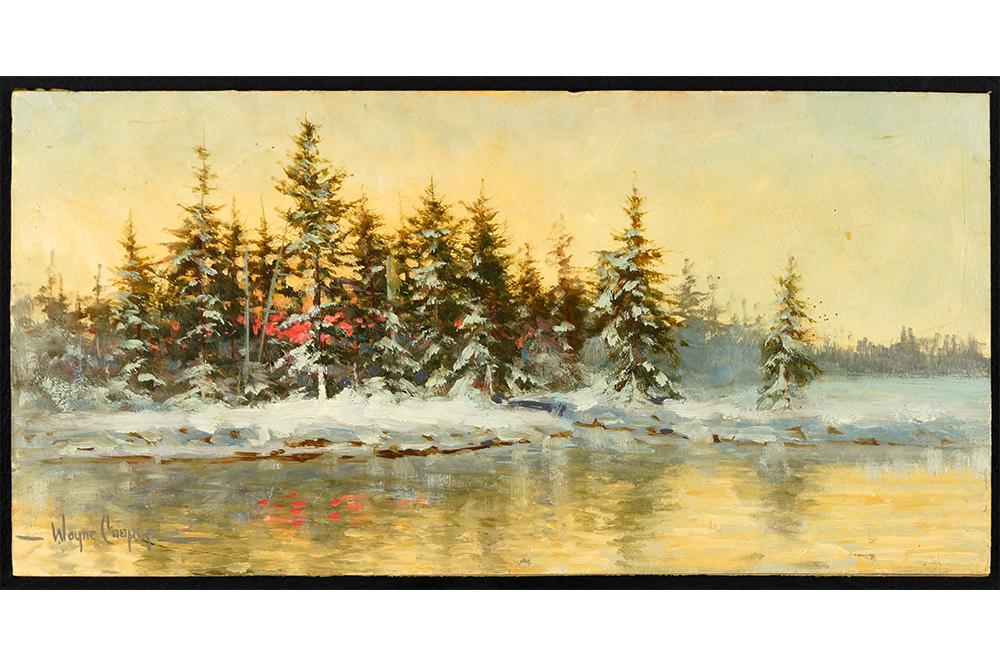 Wayne Cooper (American, B. 1942) Winter Landscape.: Wayne Cooper (American, B. 1942) Winter Landscape. Acrylic on board, signed lower left, unframed 7" x 14"