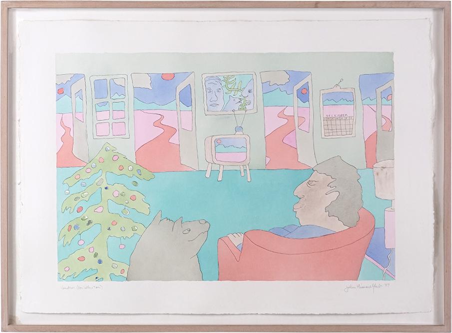 John Himmelfarb (American, B. 1946) Vacation (For Sally: John Himmelfarb (American, B. 1946) Vacation (For Sally and Tom). Watercolor, pencil titled lower left, pencil signed and dated '87 lower right 23" x 34" Sheet: 29 1/2" x 41 1/2" Frame: 33" x 45"