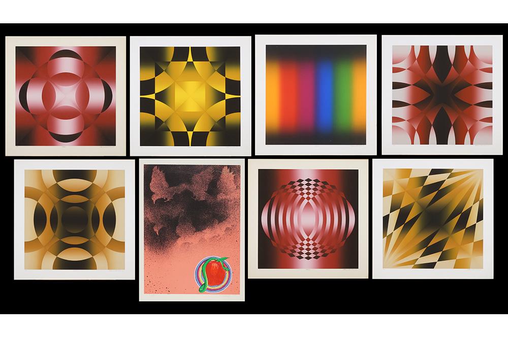 Mark Rowland (American, 20th Century) A Collection of: Mark Rowland (American, 20th Century) A Collection of Eight Color Serigraphs. Each pencil signed lower right and numbered from editions of 300, unframed. Together with a serigraph by Rita Simon and a